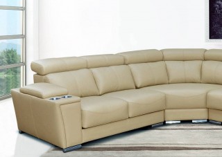 Cream Italian Leather Extra Large Sectional with Cup Holders