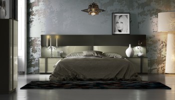 Lacquered Fashionable Quality Platform and Headboard Bed with Extra Storage