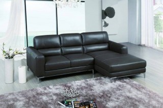 Bone Colored Top Grain Leather Sectional Sofa with Chrome Legs