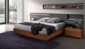 Lacquered Made in Spain Wood High End Platform Bed with Lights