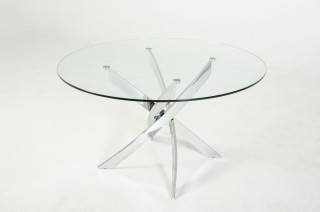 Contemporary Round Glass Top and Stainless Steel Base Dining Table