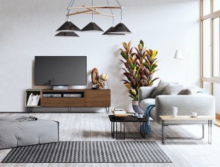 Modern Natural Wood Wall Unit with Orange Accent