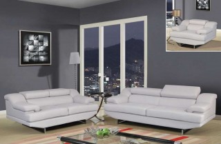 Light Grey Three Piece Sofa Set with Adjustable Headrest