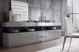 Modern Grey High Gloss Buffet with Glass