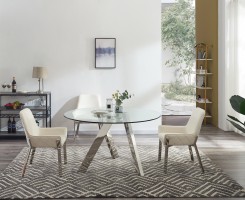 Exquisite Clear Glass Top Leather Table and Four Chairs