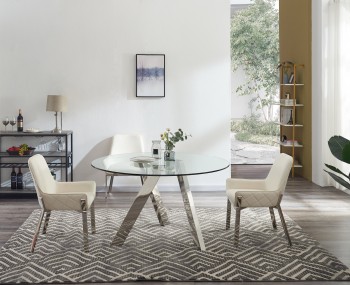 Exquisite Clear Glass Top Leather Table and Four Chairs