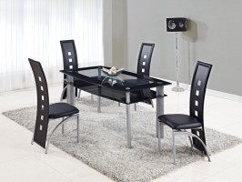 Extendable Rectangular Frosted Glass Top Leather Modern Dining Set with Leaf