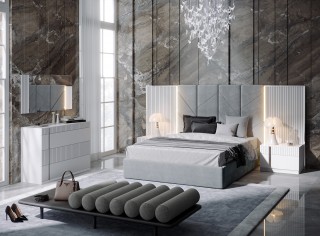 Glamorous Grey Zebra Wood LED Bedroom Set