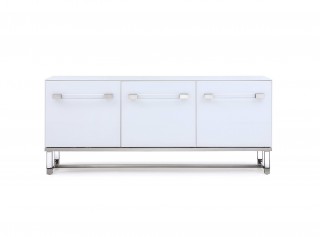 High Gloss White Buffet with Polished Stainless Steel Frame