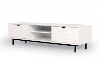 Elite White Matte Finish TV Stand with Black Metal Legs