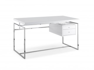 Elite White High Gloss Office Desk with Stainless Steel Base