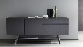 Contemporary Dark Oak Dining Buffet on Chrome Legs Contemporary Dark Oak Dining Buffet on Chrome Legs