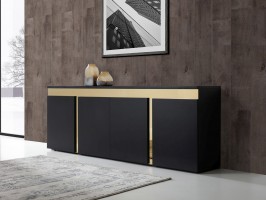 Modern Glossy Black Buffet with Golden Accents