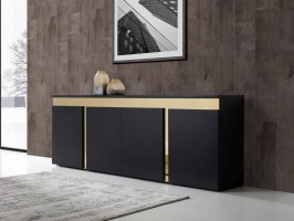 Modern Glossy Black Buffet with Golden Accents