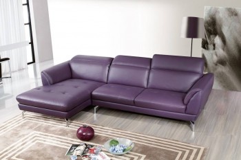 Top Grain Purple or Off White Sectional Sofa Tufted Seats