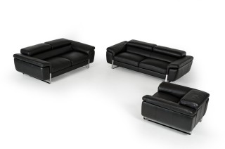 Italian Made Black Top Grain Full Leather Sofa Set