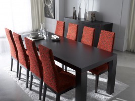 Extendable Rectangular in Wood Fabric Seats Modern Furniture Table Set