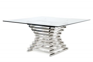 Contemporary Steel Base Square Clear Glass Dining Table