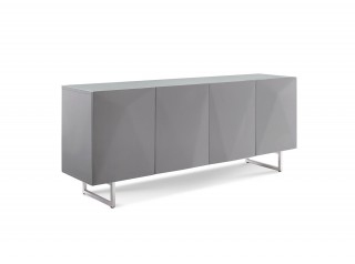 Gray Buffet with Designed Doors and Glass Top