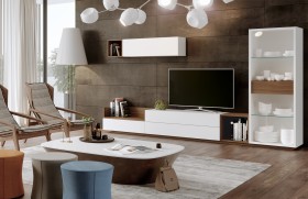 Elegant White TV Wall Unit with Glass Shelves