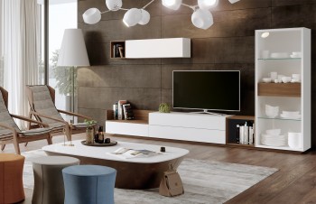 Elegant White TV Wall Unit with Glass Shelves Elegant White TV Wall Unit with Glass Shelves