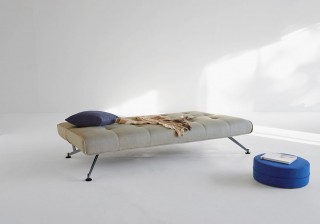 Khaki Sofa Bed Convertible with Chrome Legs