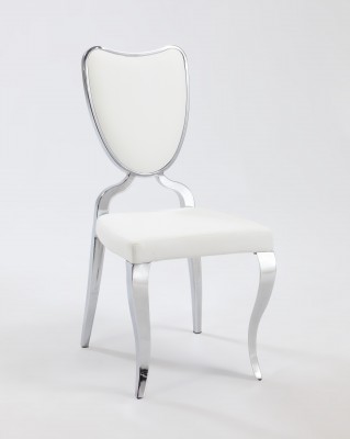 White Contemporary Side Chair with Chrome Frame and Heart Shaped Back