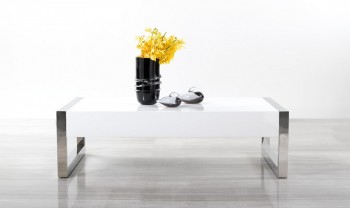 White High Gloss Coffee Table with Square Chrome Legs