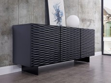 Matte Black Buffet with Wave Doors and Black Matte Metal Legs Matte Black Buffet with Wave Doors and Black Matte Metal Legs
