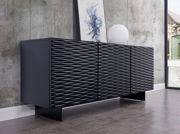 Matte Black Buffet with Wave Doors and Black Matte Metal Legs Matte Black Buffet with Wave Doors and Black Matte Metal Legs