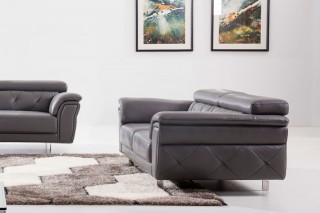 Modern Light Grey Top Grain Leather Three Piece Living Room Set