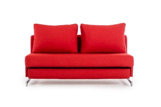 Contemporary Red Fabric Sofa Bed with Chrome Legs