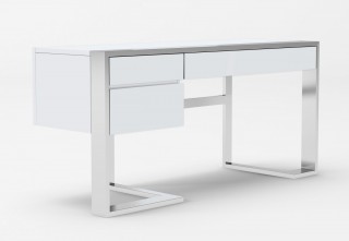 Elite White High Gloss and Stainless Steel Desk