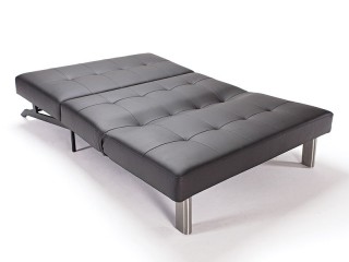 Tufted Sleek Contemporary Black Leather Sofa Bed