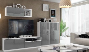 High Gloss Grey Living Room Wall Unit