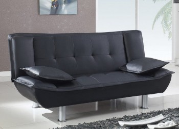 Black Bi-Cast Contemporary Convertible Sofa Bed with Metal Legs