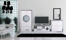 Modern Matte White and Silver Wall Unit and Entertainment Center