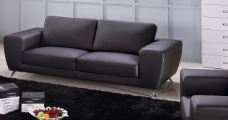 Unique Sofa Set Upholstered in Black Leather