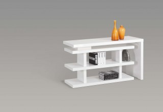 Modern High Gloss White Office Desk with Shelving System