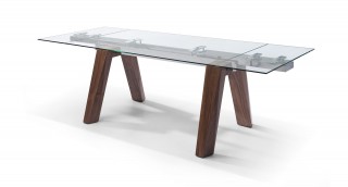 Sophisticated Rectangular Wooden and Clear Glass Top Leather Modern Dining Set