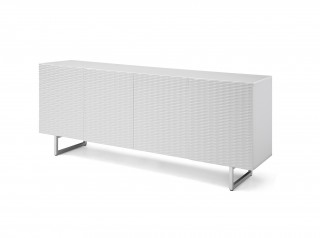 White Buffet with Wave Textured Doors and Glass Top