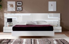 Lacquered Made in Spain Wood Platform and Headboard Bed with Extra Storage Lacquered Made in Spain Wood Platform and Headboard Bed with Extra Storage