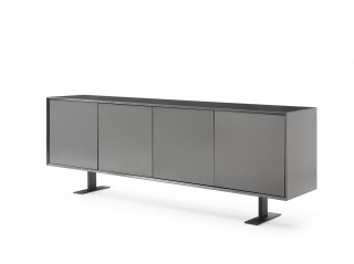 Modern High Gloss Dark Grey Buffet with Metal Base