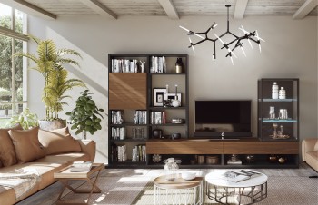 Modern Wall Unit with Natural Wood and Glass Shelves Modern Wall Unit with Natural Wood and Glass Shelves