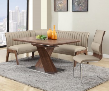 Extendable in Wood Leather Furniture Dining Room Sets with Leaf