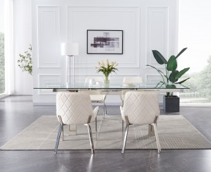 High-class Rectangular All Clear Glass Top Leather Table and Four Chairs