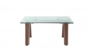 Sophisticated Rectangular Wooden and Clear Glass Top Leather Modern Dining Set