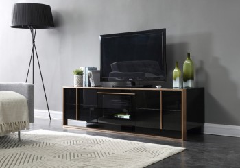 Modern Black TV Unit with Brushed Rosegold Stainless Steel Frame