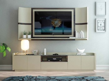 Light Beige Wall Unit with Entertainment Center