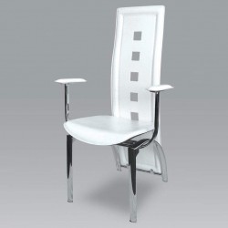 Leather Dining Chair With Contemporary Back and Chrome Shiny Legs